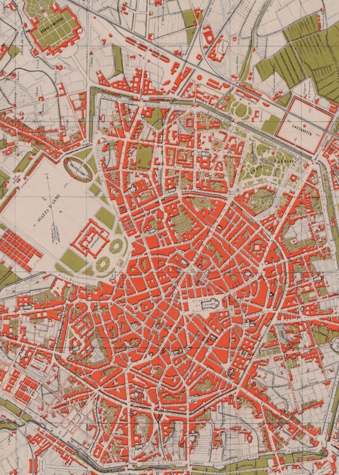 Una mappa ottocentesca del centro di Milano